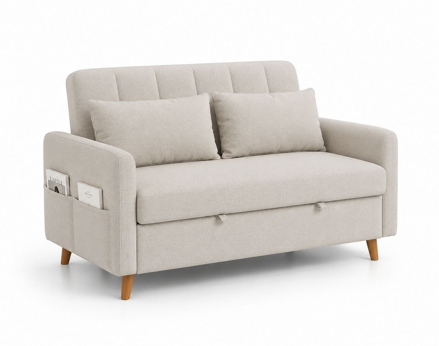 Dwuosobowa sofa z tkaniny lnianej z kieszeniami 150x85x90 cm