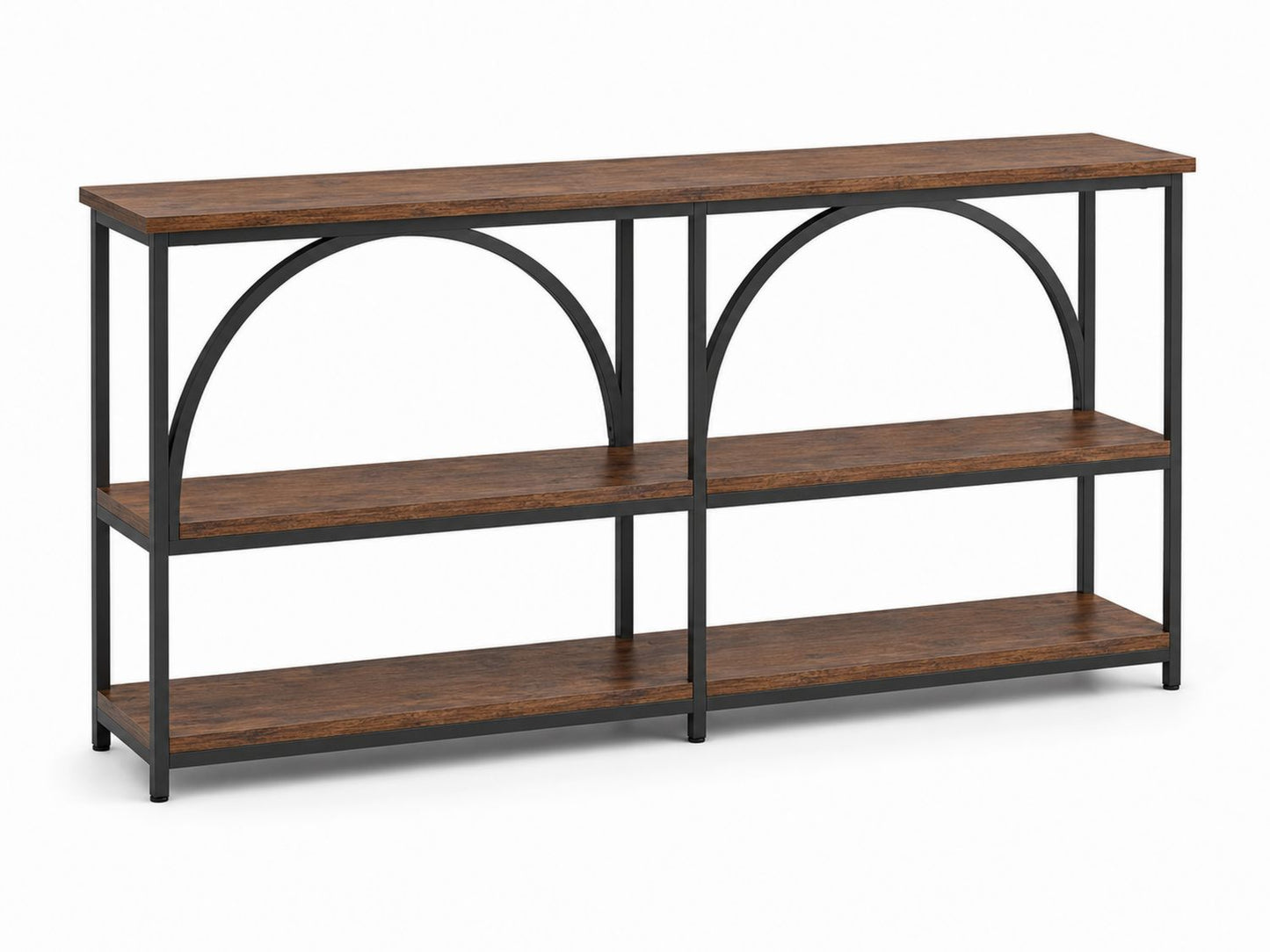 Konsola metalowa z półkami z płyty MDF 120x30x80 cm Czarny/Brązowy