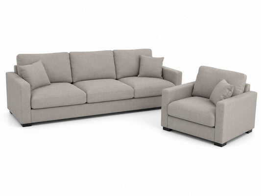 Zestaw sofa 3-osobowa i fotel tkanina poliestrowa Jasnoszary