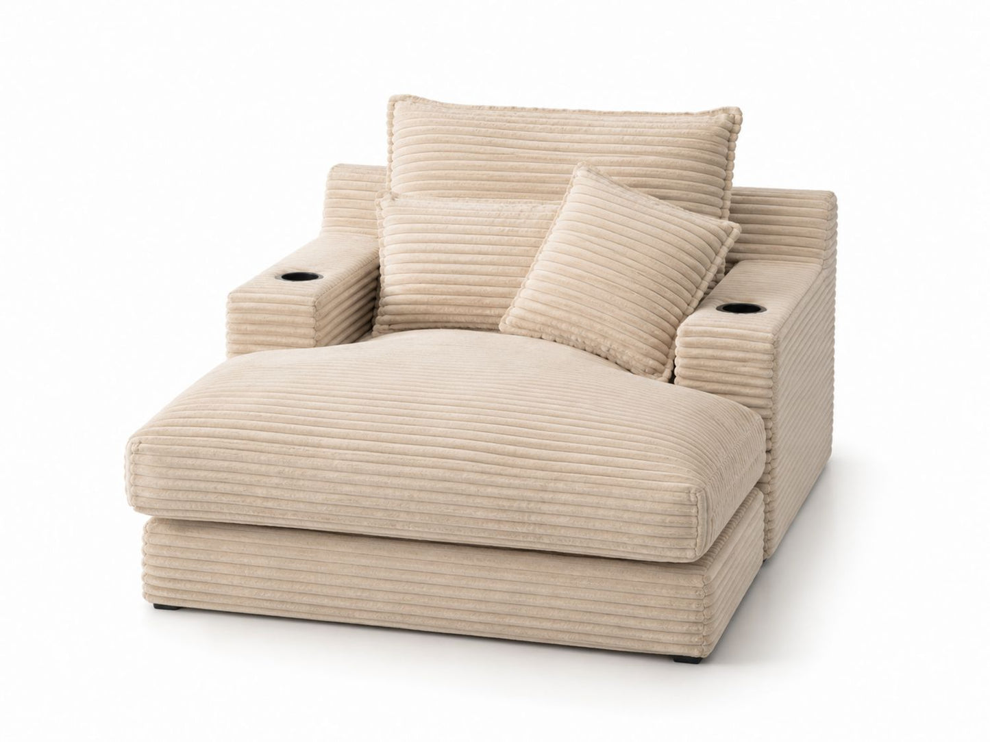 Sofa modułowa sztruksowa beżowa z uchwytami na napoje