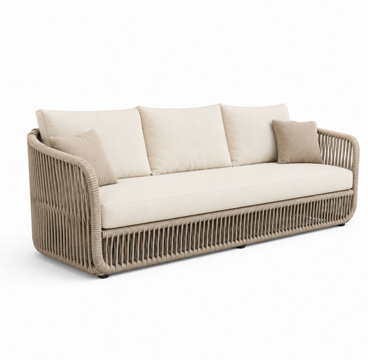 Beżowa sofa z aluminium i włókna syntetycznego