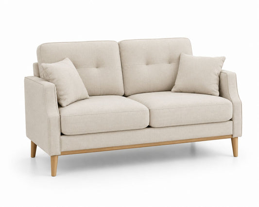 Sofa dwuosobowa z tkaniny z drewnianymi nogami
