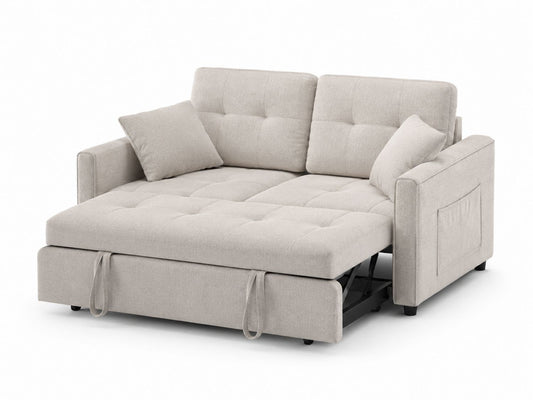 Sofa rozkładana tkanina poliester Beżowa z poduszkami