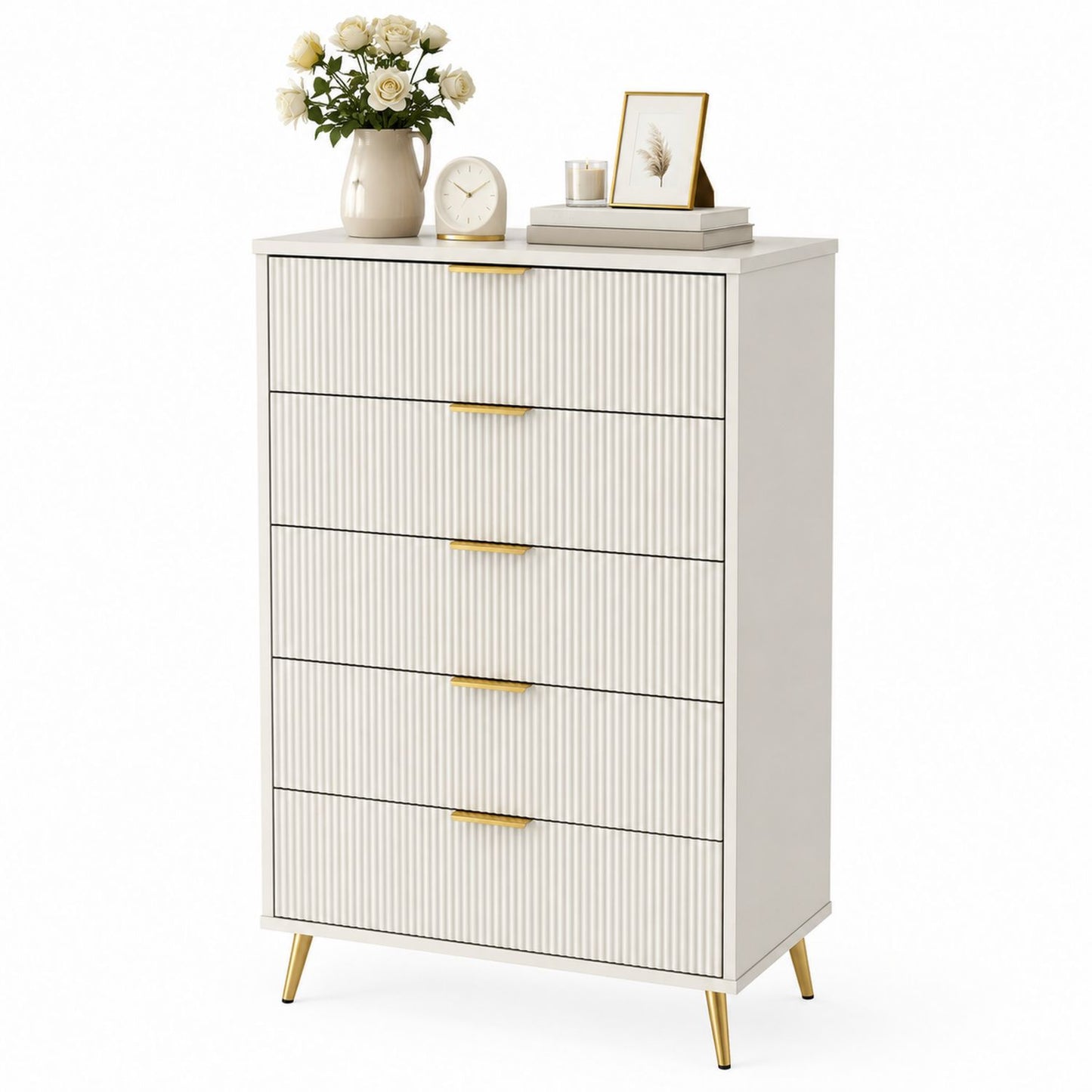 Komoda z MDF z 5 Szufladami i Metalowymi Nogami