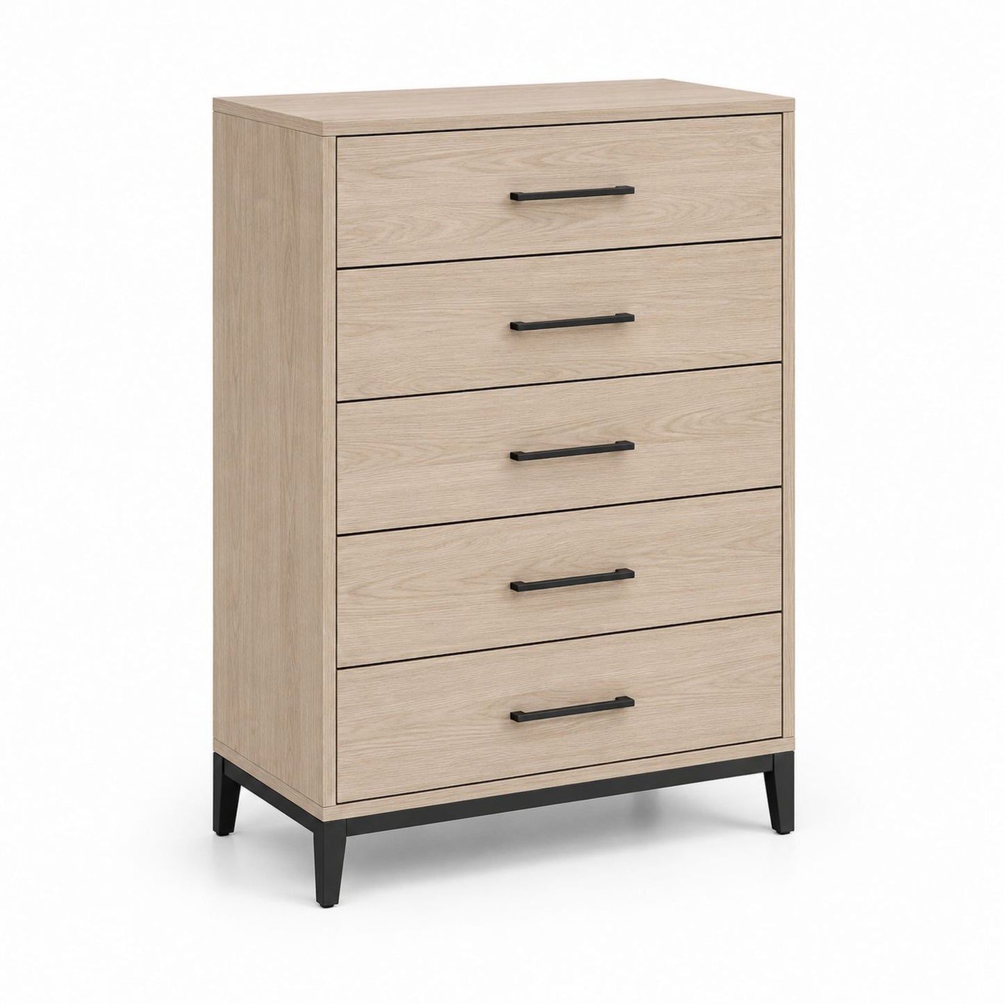 Komoda z drewna bukowego z metalowymi elementami, 5 szuflad