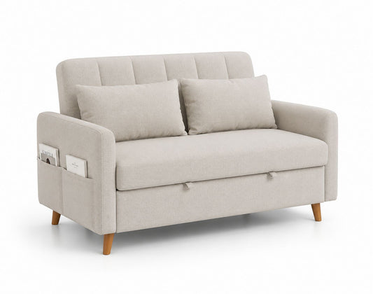 Dwuosobowa sofa z tkaniny lnianej z kieszeniami 150x85x90 cm